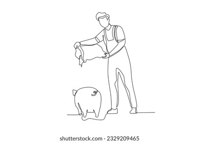 A farmer feeds pigs. Farmer and cattle one-line drawing