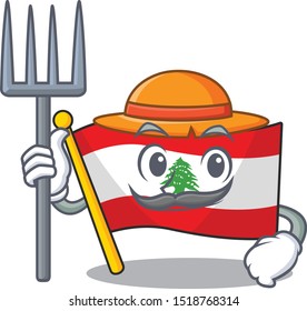 Farmer flag lebanon mascot isolated the cartoon