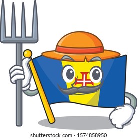 Farmer flag madeira cartoon character with hat and tools