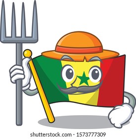 Farmer Flag Senegal cartoon character with hat and tools