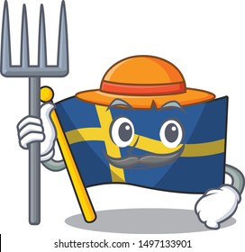 Farmer flag sweden character hoisted in cartoon pole