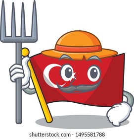 Farmer flag turkey character on shaped cartoon