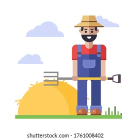 Granjero con un diseño plano. Ilustración de material vectorial.