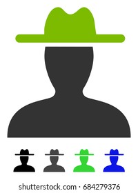 Farmer flat vector pictograph. Farmer icon with gray, black, blue, green color versions.