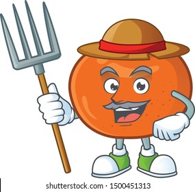 Farmer fresh tangerine juicy in cartoon character.
