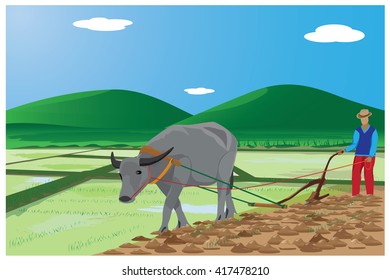 Farmer Furrow Paddy Field Vector Design Stock Vector (Royalty Free ...