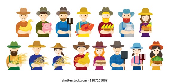 Farmer, Gardener, Characters Hold Agriculture Product Set, Grower, Planter, Horticulturist, Orchardist, Men and Women