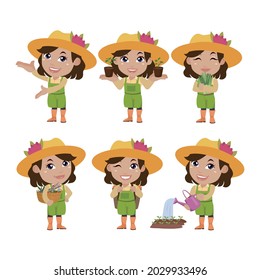 Farmer and gardener with different poses