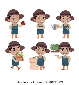 Farmer and gardener with different poses