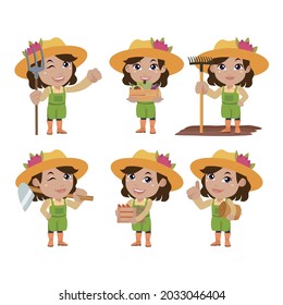 Farmer and gardener with different poses