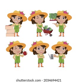 Farmer and gardener with different poses