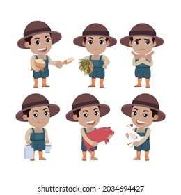 Farmer and gardener with different poses