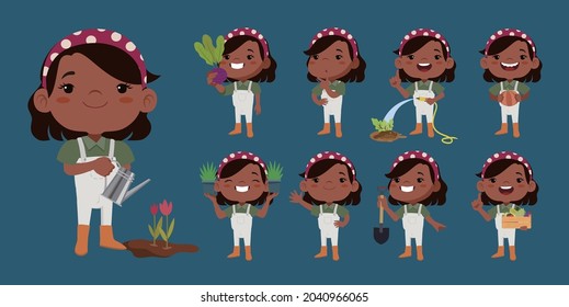 Farmer and gardener with different poses