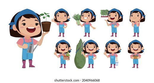 Farmer and gardener with different poses