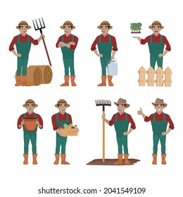 Agricultor y jardinero con diferentes poses

