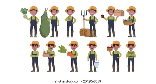 Farmer and gardener with different poses
