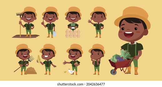 Farmer and gardener with different poses