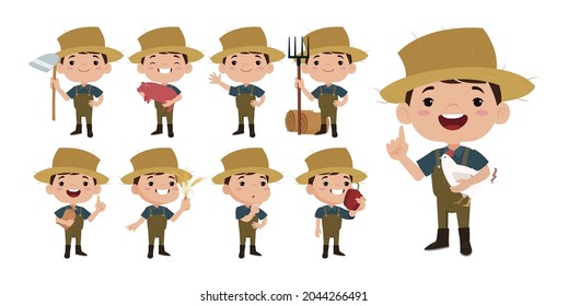 Farmer and gardener with different poses