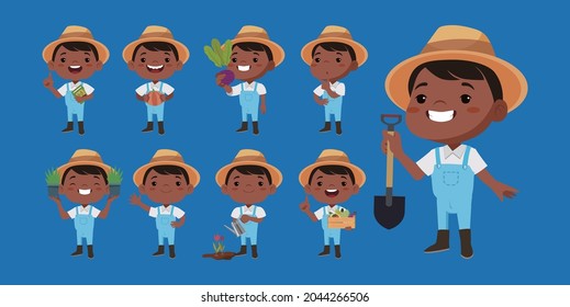 Farmer and gardener with different poses