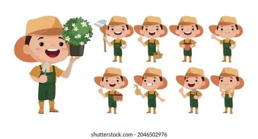 Farmer and gardener with different poses