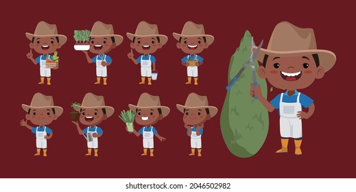 Agricultor y jardinero con diferentes poses