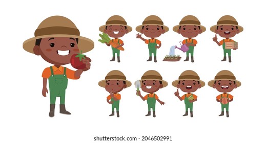 Farmer and gardener with different poses