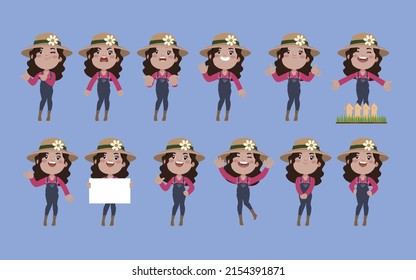 Farmer and gardener with different poses