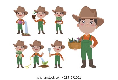 Agricultor y jardinero con diferentes poses