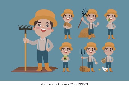 Farmer and gardener with different poses