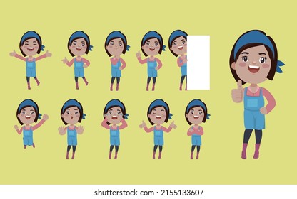 Agricultor y jardinero con diferentes poses