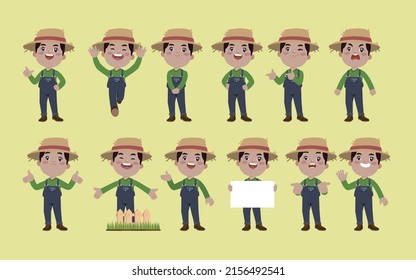 Farmer and gardener with different poses