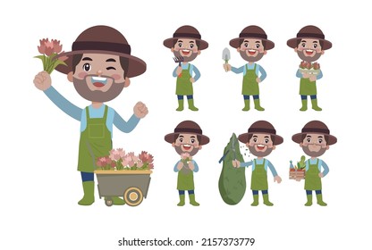 Farmer and gardener with different poses