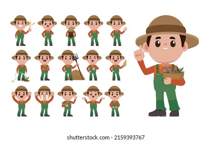 Agricultor y jardinero con diferentes poses