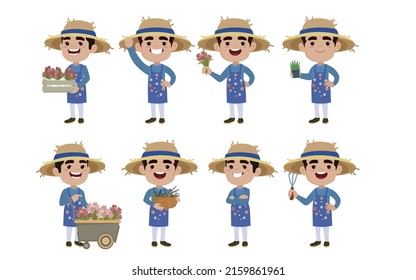 Agricultor y jardinero con diferentes poses