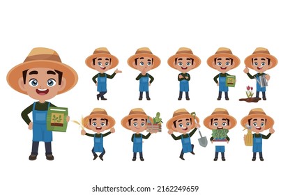 Farmer and gardener with different poses