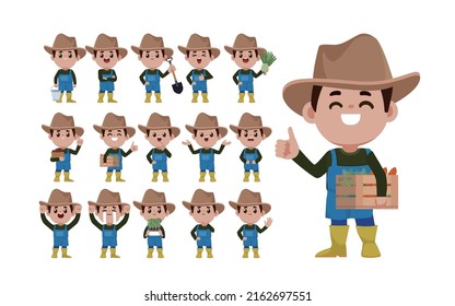 Agricultor y jardinero con diferentes poses