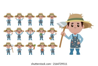 Agricultor y jardinero con diferentes poses