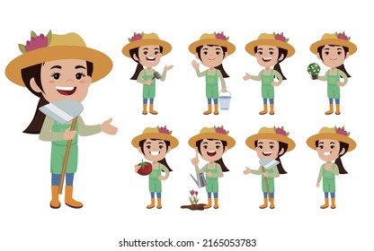 Farmer and gardener with different poses