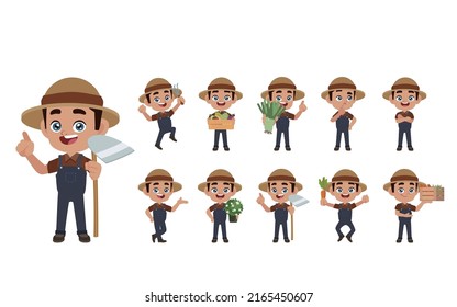 Farmer and gardener with different poses