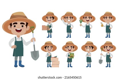Farmer and gardener with different poses
