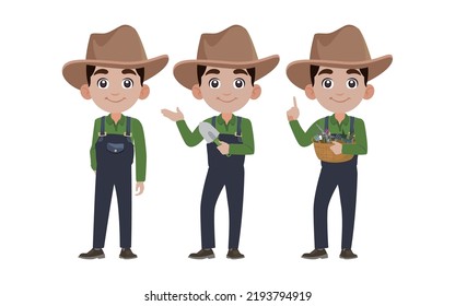 Farmer and gardener with different poses
