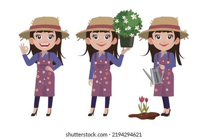 Farmer and gardener with different poses