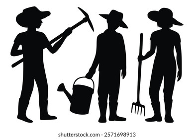 Farmer and Gardener silhouettes set isolated flat vector illustration on white background