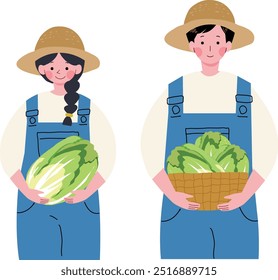 Agricultor menina e menino colhendo chinês ca