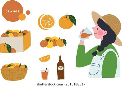 Farmer girl drinking orange juice