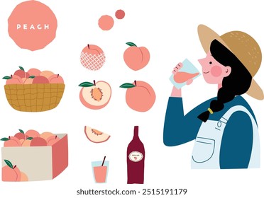 Farmer girl drinking peach juice