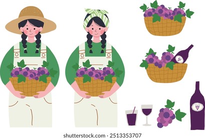 A Farmer girl harvesting grapes