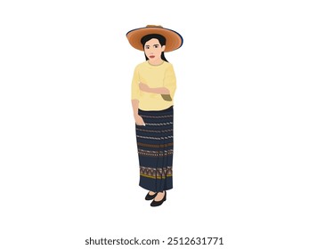 Farmer girl on a white background.
