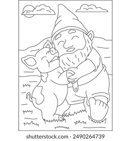 farmer gnome coloring book page for kids or grown adults coloring book mindful relaxation activity