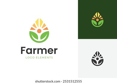 Farmer green land logo icon design with water drop design concept vector illustration